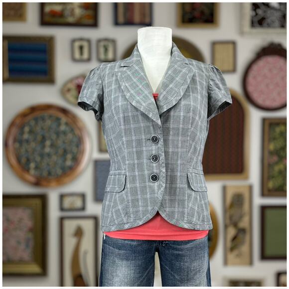 Kenzo Y2K Business Suit jacket Womens EU Size 42 US Size 4 Small Gray Plaid Vtg - Picture 4 of 12